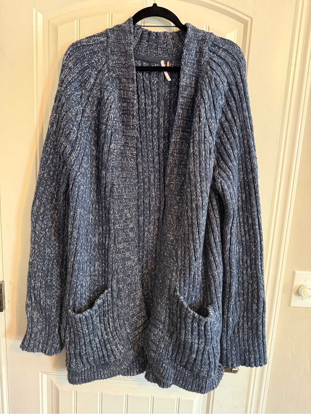 Free People Marled Blue Open-Front Ribbed Cardigan